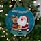 Santa and Reindeer "Merry Christmas" Disc Ornament - 8" - Blue and Red